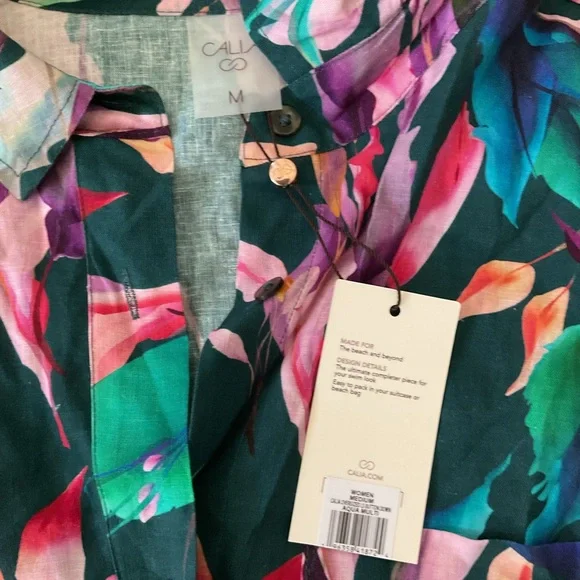 Calia Women’s Oversized Tropical Floral Linen Blend Swim Cover Up Size Med NWT - Picture 4 of 6